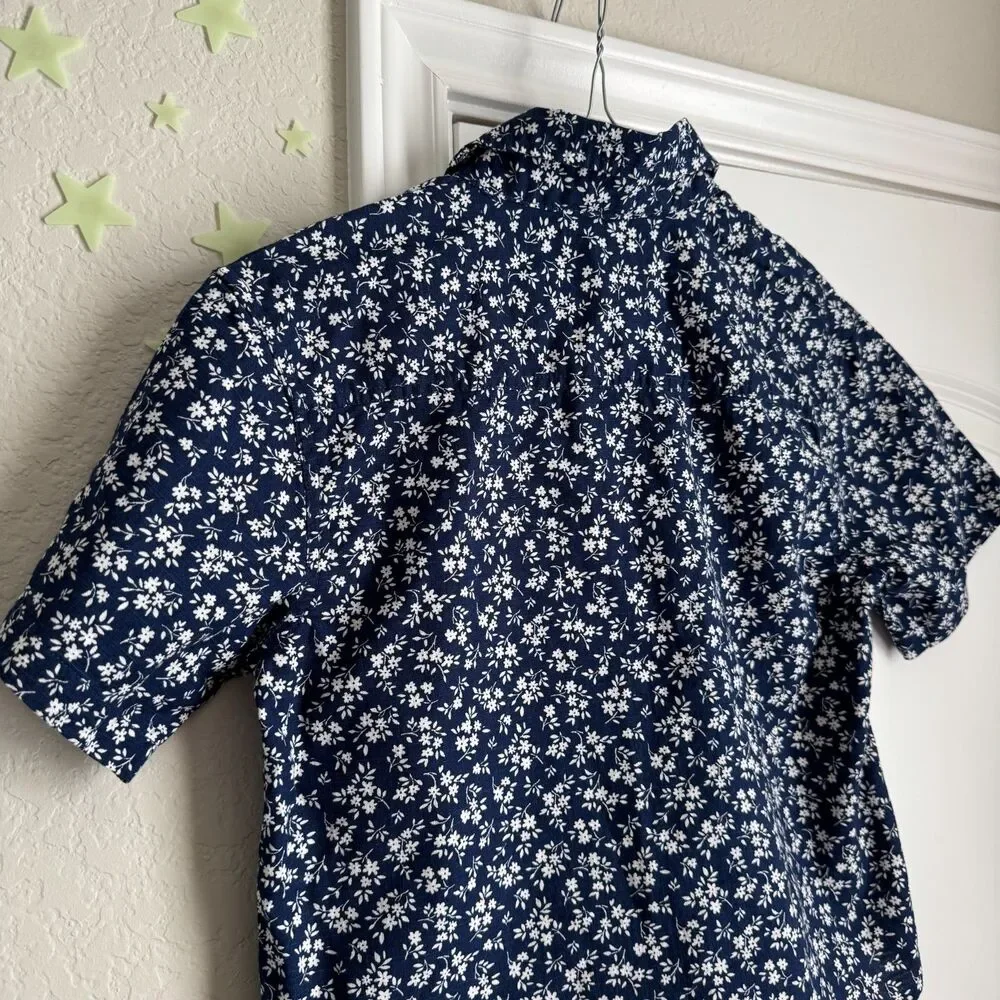 Boy's THEREABOUTS navy floral button down -XS